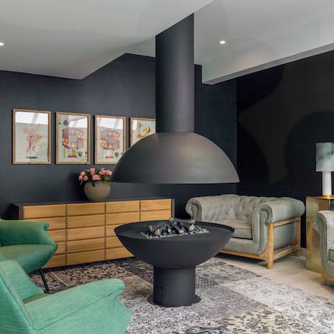 Curl up by the minimalist fireplace in the resident's lounge on cold winter nights