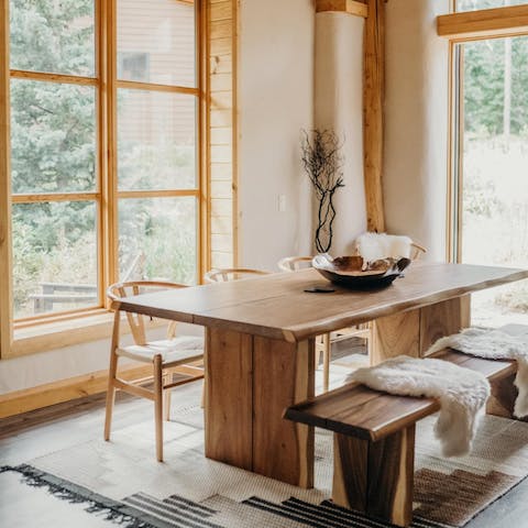 Start the day in the sunny breakfast nook overlooking the trees