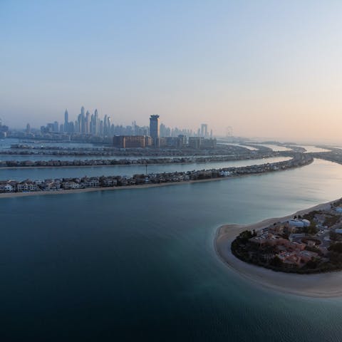 Explore the Palm Jumeirah including the beach an eight-minute walk away