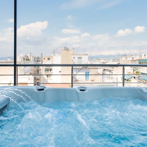 Head to the rooftop for a soak in the shared jacuzzi