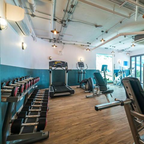 Keep on top of your workout routine in the complex's fitness centre