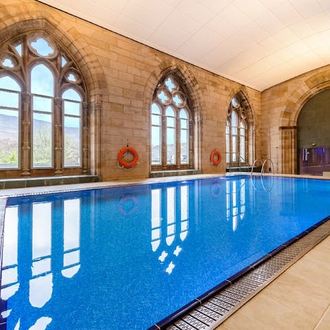 Swim in the shared indoor pool