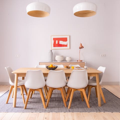 Serve meals at the Scandi-inspired dining table 