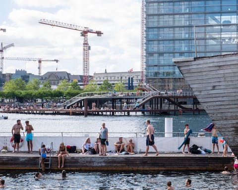Look out over Islands Brygge harbour baths – one of Copenhagen's most popular summer hangouts