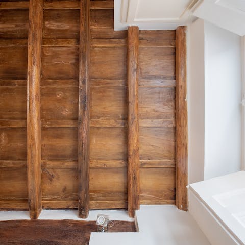 Take in the home's original wooden crossbeams