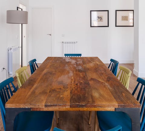 A rustic wooden dining table