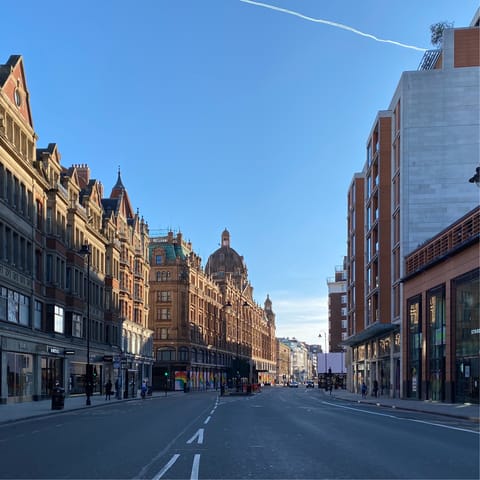 Indulge in some retail therapy at Knightsbridge's Harrods, just an eight-minute walk away