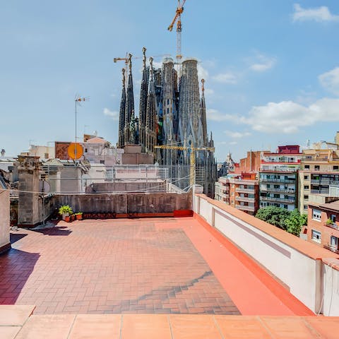 A rooftop view of Sagrada Familia 