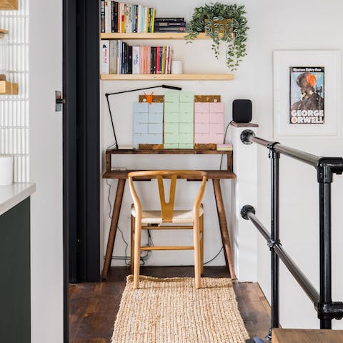 Catch up on work at the cosy desk space