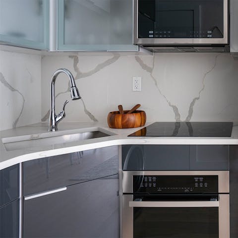 A marble kitchen backsplash 