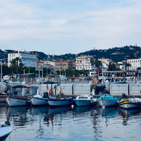 Visit Cannes' Vieux Port, a seven-minute walk away