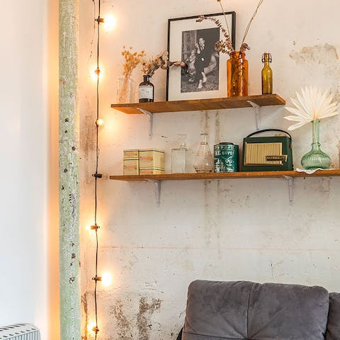 Admire the quirky decor with a boho feel