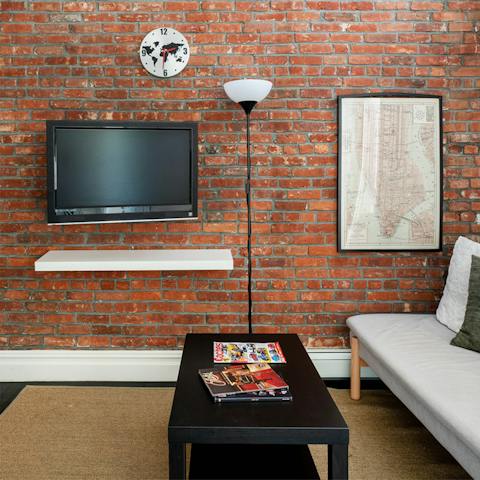 The exposed brick creates an industrial feel