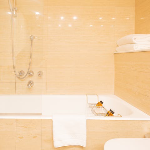 Soak in the luxurious bathtub