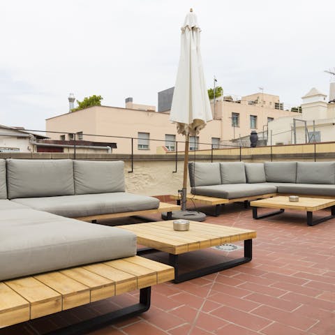 The huge communal rooftop terrace 