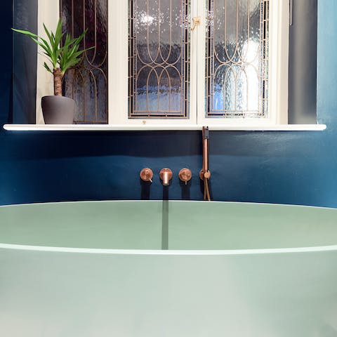 Sink into a hot bath in the standalone tub and unwind