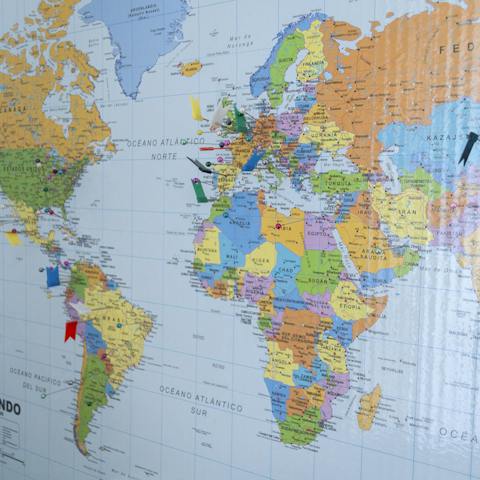 The world map on the wall