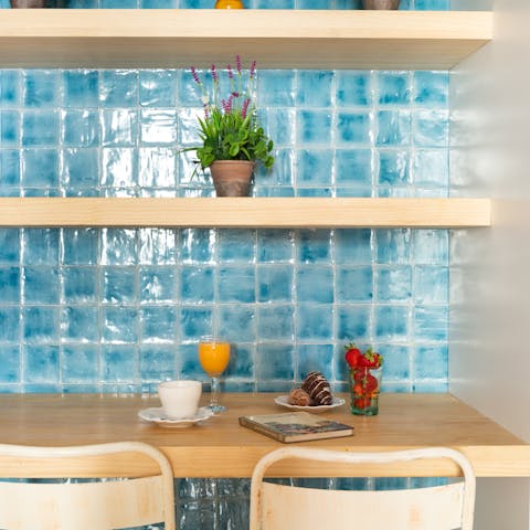 Blue ceramic splashback tiles