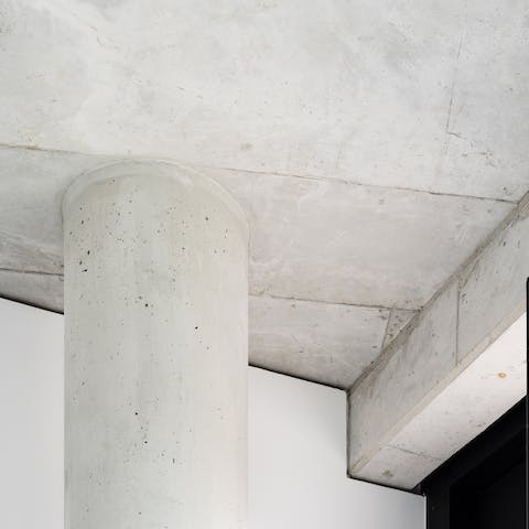 The exposed concrete ceiling