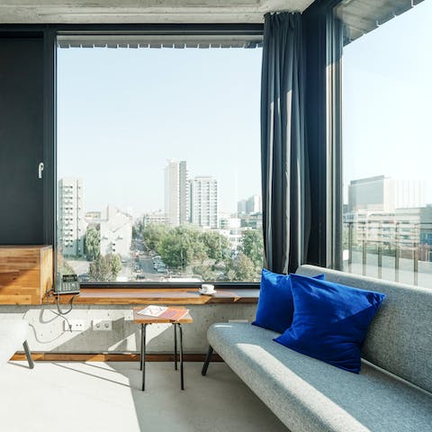 Industrial windows create sweeping views