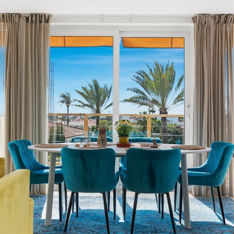 Serve up Spanish-inspired meals at the dining area with a view 