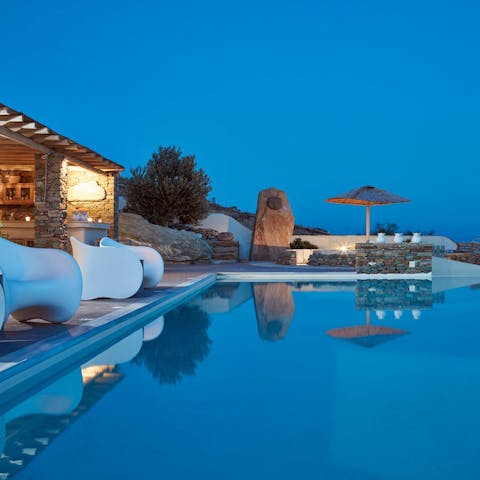 Take an evening dip in the private pool and watch the stars