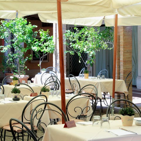 Go for an authentic meal in your building's courtyard restaurant