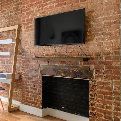 An exposed brick wall