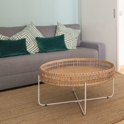 The wicker coffee table