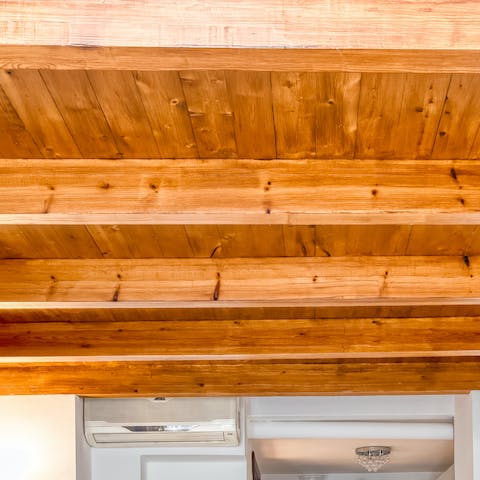 Feel the history of the building with the wood-beamed ceiling