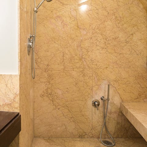 The polished granite shower