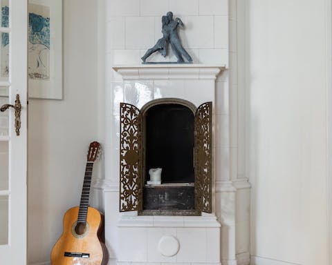 This beautifully adorned fireplace