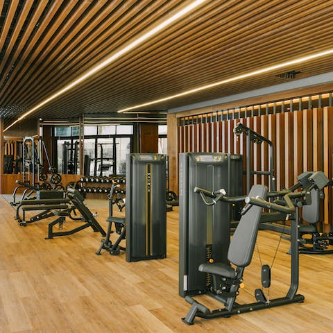 Keep up your fitness routine in this on-site gym, then dine in the resort restaurant
