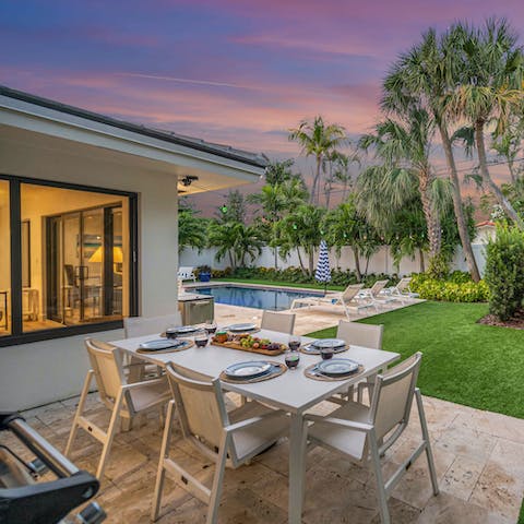 Gather on the terrace for a sunset barbecue and toast your getaway