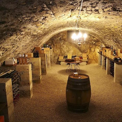 Take a walk down to the private cellar to gaze upon the wine selection