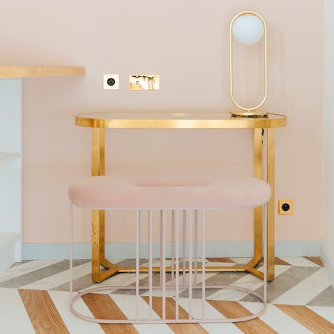 Catch up on work at the chic desk space