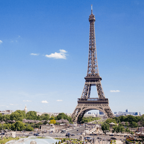 Drive sixteen minutes to gaze up at the iconic Eiffel Tower