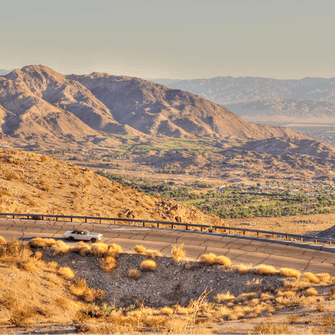 Stay in the stark Coachella Valley, a ten-minute drive from the Santa Rosa and San Jacinto Mountains 