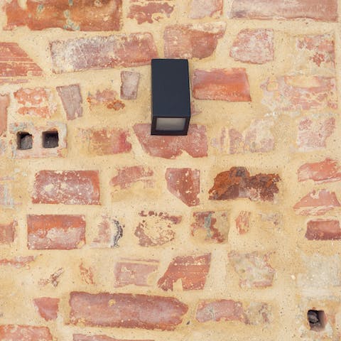 The exposed brick wall 