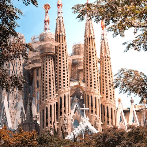 Marvel at the architectural masterpiece that is the Sagrada Família – it's just a ten-minute stroll from your apartment