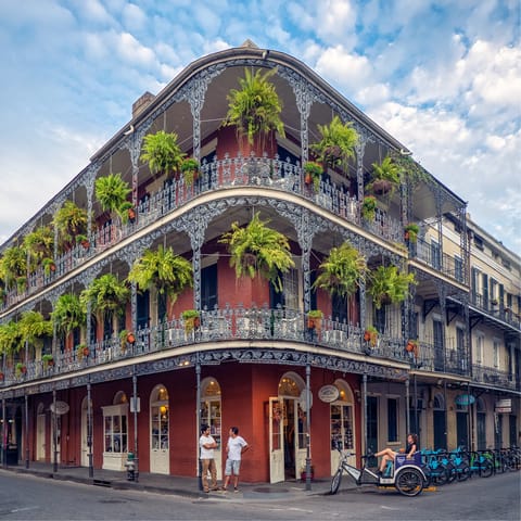 Dine out in the flamboyant French Quarter, less than a twenty-minute stroll away