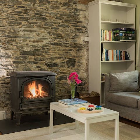 Relax in front of one of three wood-burning stoves