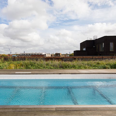 Take advantage of sunny days with a swim in the building's glass-bottomed, rooftop pool