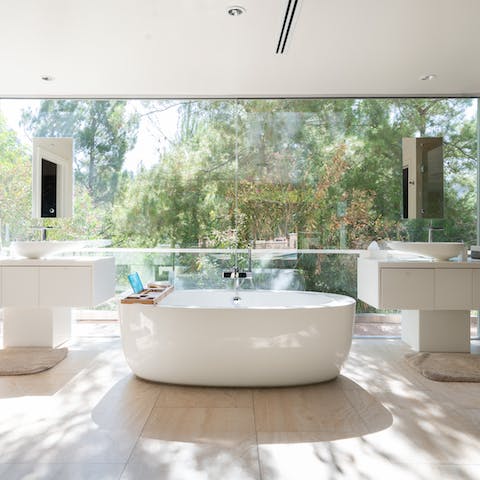 Unwind in the French bath with verdant views