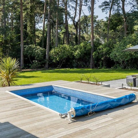 Swim laps in your private pool surrounded by trees