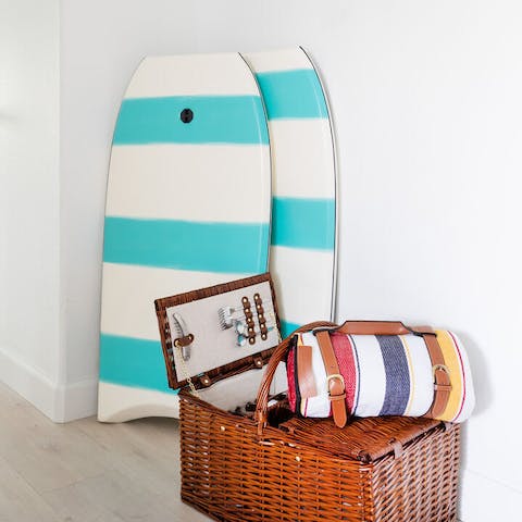 Head down to the sea with the beach gear provided, including boogie boards