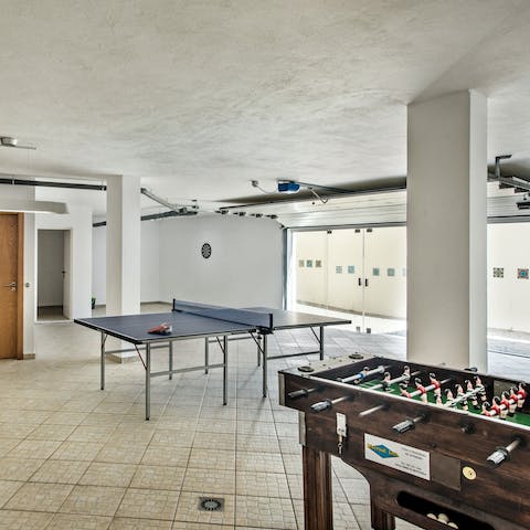 Head to the airy basement games room for foosball, ping pong and pool
