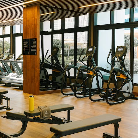Keep on top of your fitness goals with a workout in the communal gym