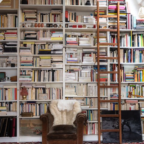 Extensive book library for a rainy afternoon