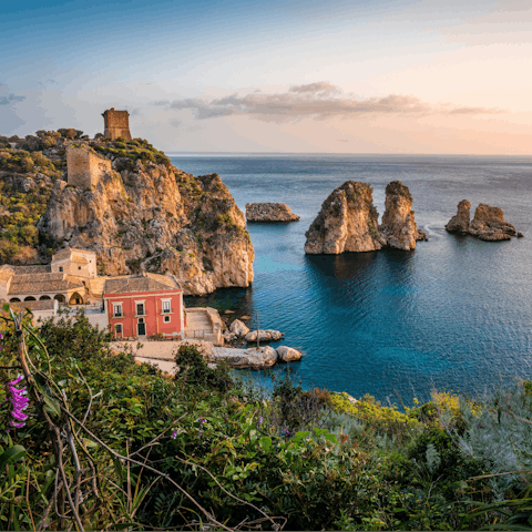Drive to nearby Scopello for seafront restaurants and tavernas